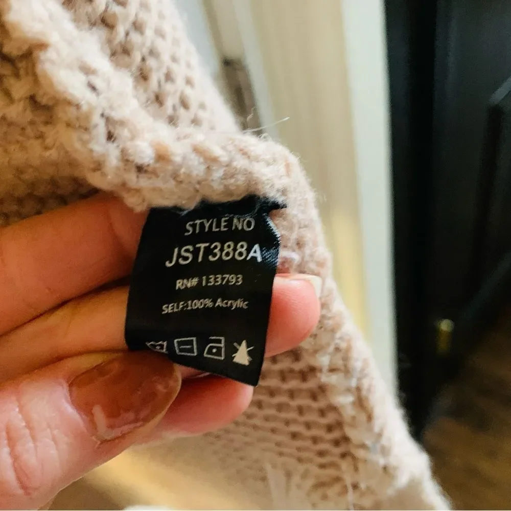 POL Beige Tan Chunky Knit Open Front Pocket Long Comfy Cozy Cardigan | Large - Picture 4 of 7